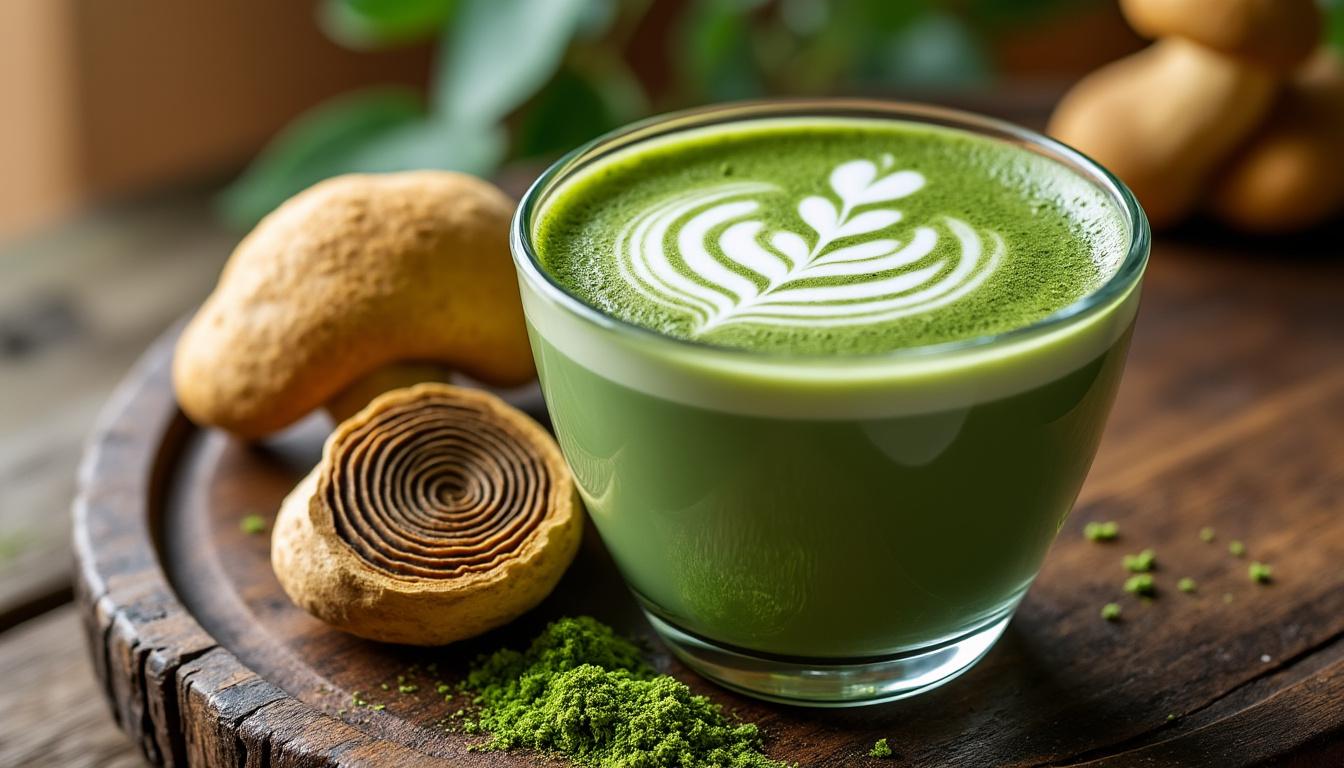découvrez notre recette de matcha latte aux champignons adaptogènes, une boisson savoureuse et revitalisante pour booster votre énergie naturellement.